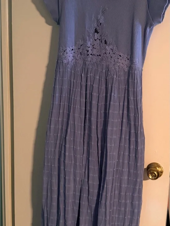Free People Lavender Blue Maxi Dress with Crochet Waist