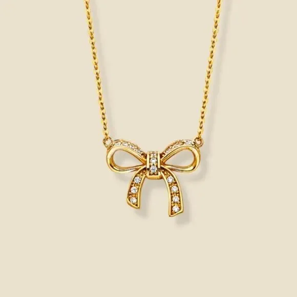 Cute bow 14k real solid gold Necklace perfect gift for anyone and any occasion