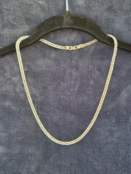 Braided Silver Tone Necklace — Classic White Finish