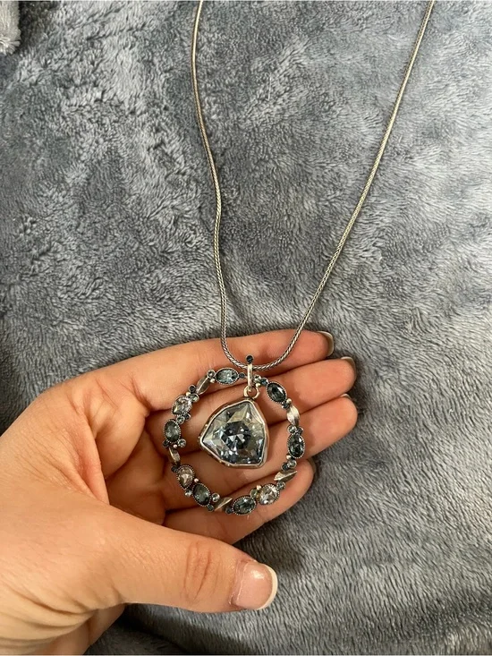 Brighton blue divine feminine circular Swarovski crystal necklace silver gems