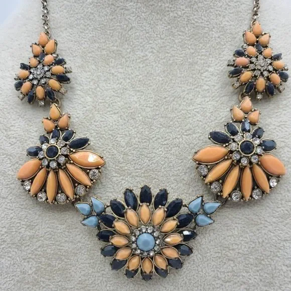J Crew Vintage Blue Peach Resin FlowerNecklace