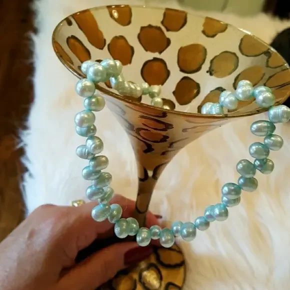 MINT COLORED‎ 16INCH PEARL CHOKER NECKLACE