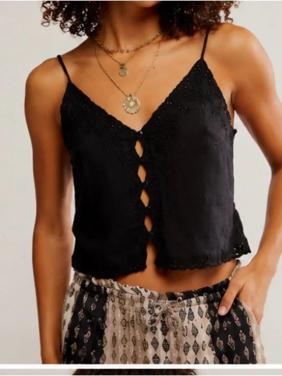 Free People Intimately FP Pieces of You Cami Black Eyelet Lace Crop Top NWT