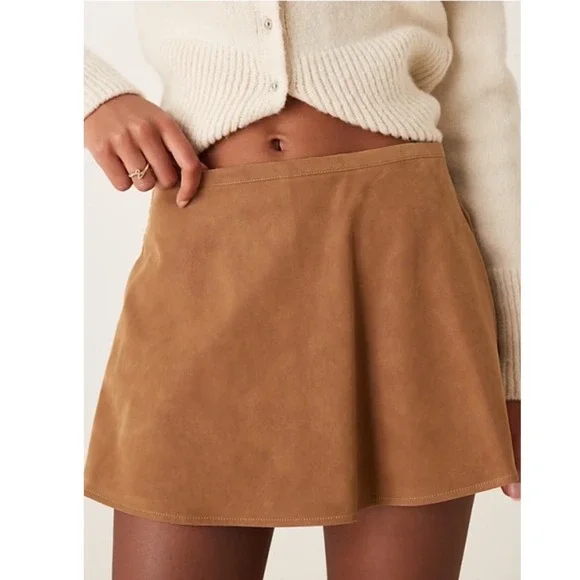 Free People Paradise Found Boho Brown Faux Suede Skort Smocked Waist XL