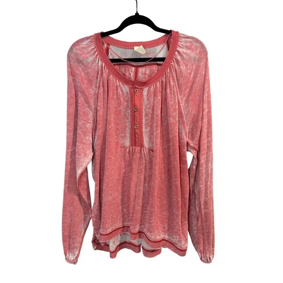 Free People Long Sleeve Henley Top in Dusty Rose