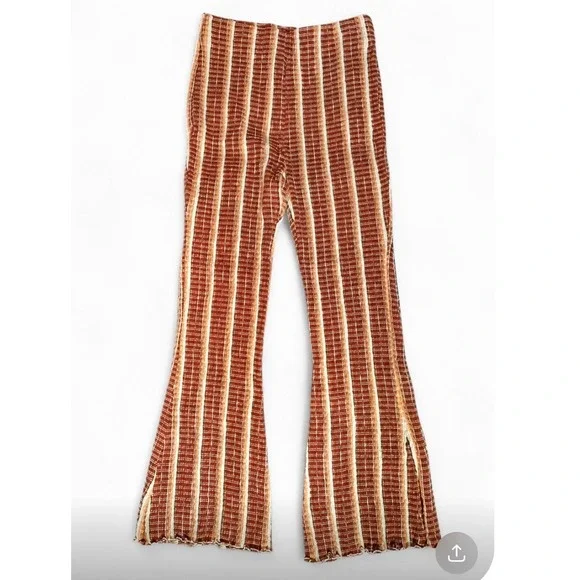 Free People High Rise Flare Pants Rust Orange Striped Boho Bell‎ Bottom Small