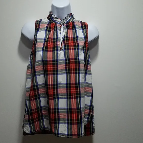 J. Crew Womens Ruffle Top 2 Tartan plaid Preppy Ivy League Twee Ruffle Old Money