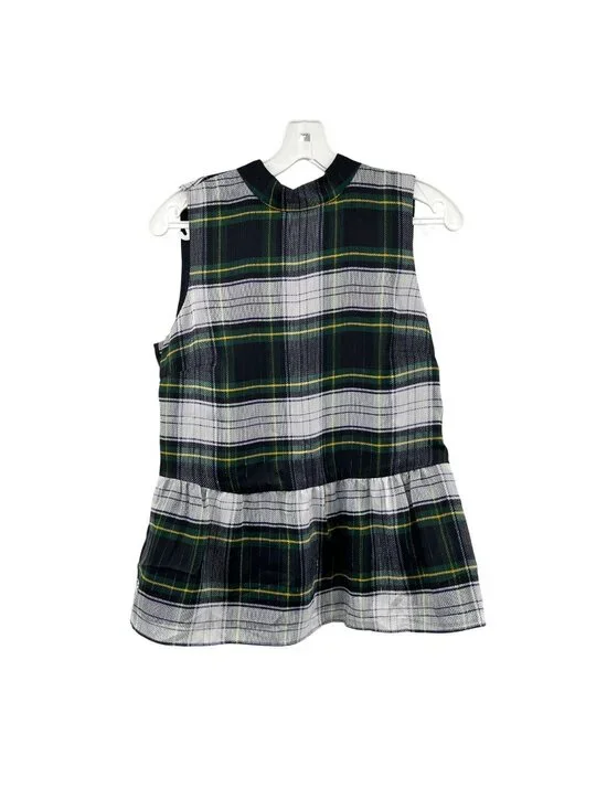 J. Crew Womens Plaid Sleeveless Top Peplum Green/Multi Size XS