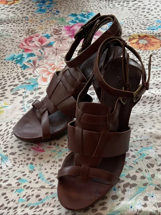 J. Crew Brown Leather Strappy Heeled Sandals