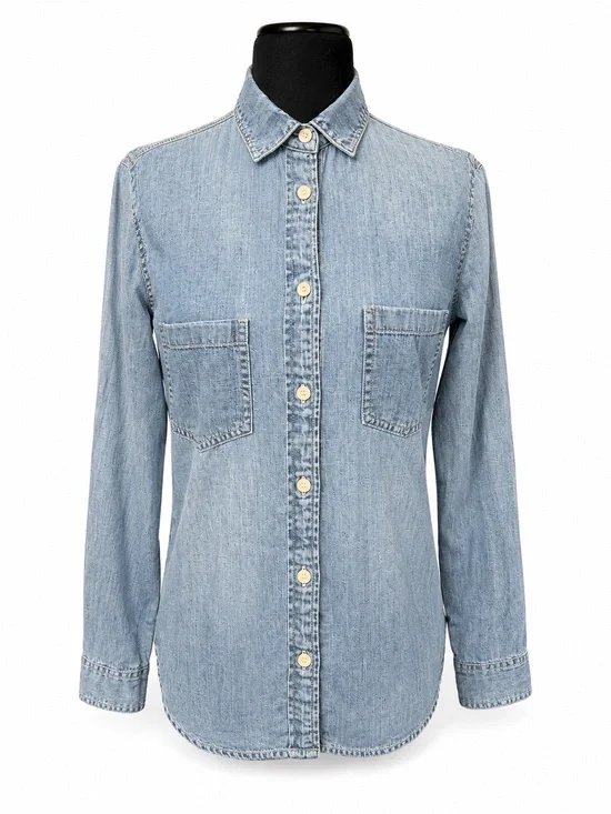 J.Crew Factory Chambray Button Front Shirt Women’s 16 Blue Cotton Long Sleeve