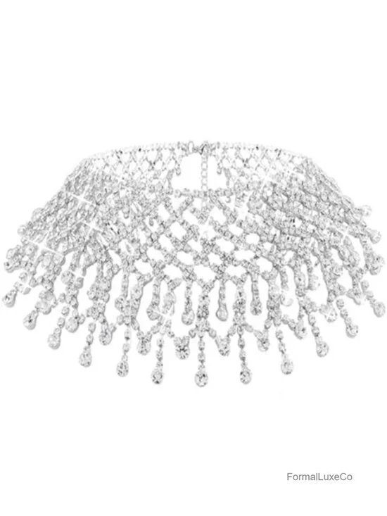 Rhinestone Choker Necklace Silver Diamond Necklace for Women Chunky Crystal