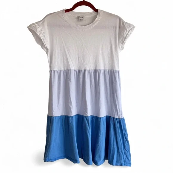 J. Crew Blue Colorblock Tiered Ruffle Tee Shirt Babydoll Dress Size XXS