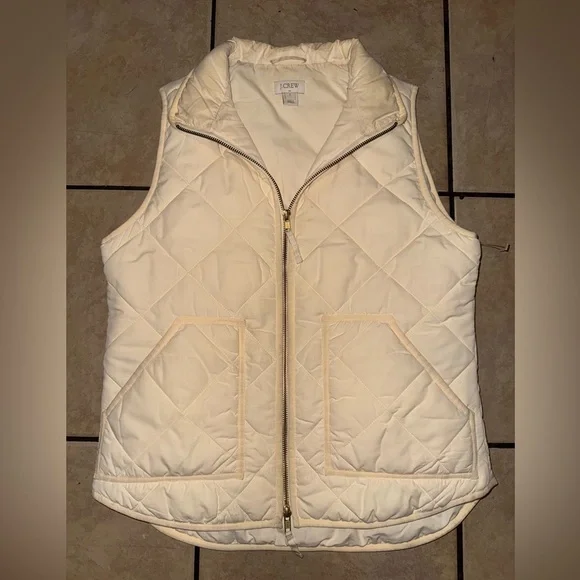 J. Crew Quilted Cream Puffer Vest with Front Zip