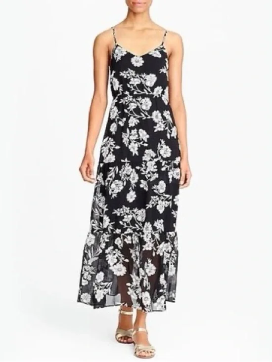 J Crew Tiered Black and White Floral Dress