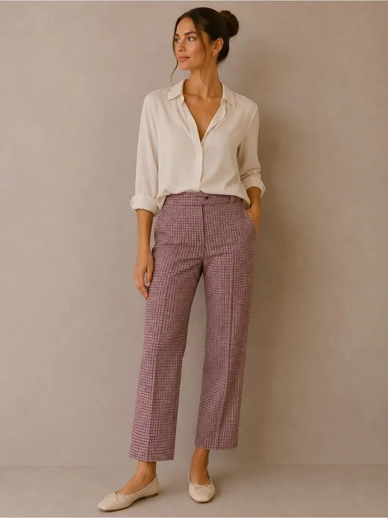 J. Crew  Red & Blue Micro Gingham Straight-Leg Cropped Preppy Pants Size 0