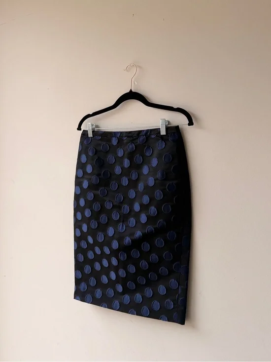 J. Crew Black Pencil Skirt with Navy Dot Pattern