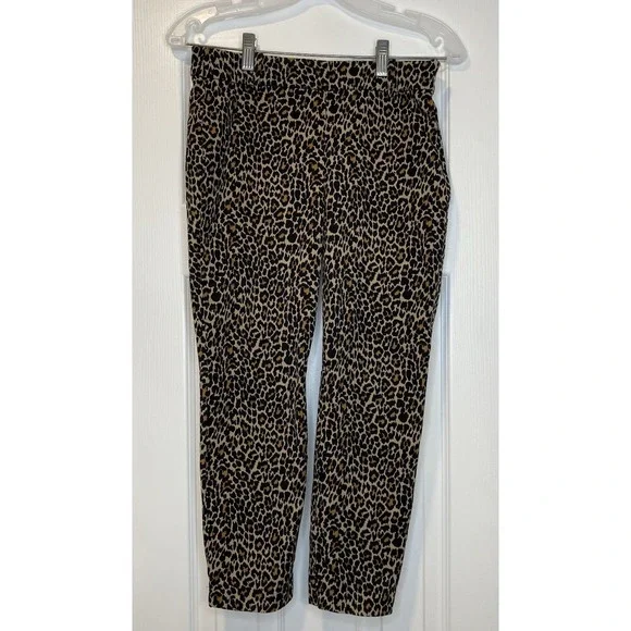 J Crew Women's Leopard Print Winnie‎ Pant Stretch Cotton Cropped Side Zip Size 4