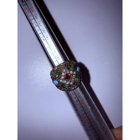 Signed Heidi Daus‎ Bold Statement Ring Antique Tone Size 7 Multicolor