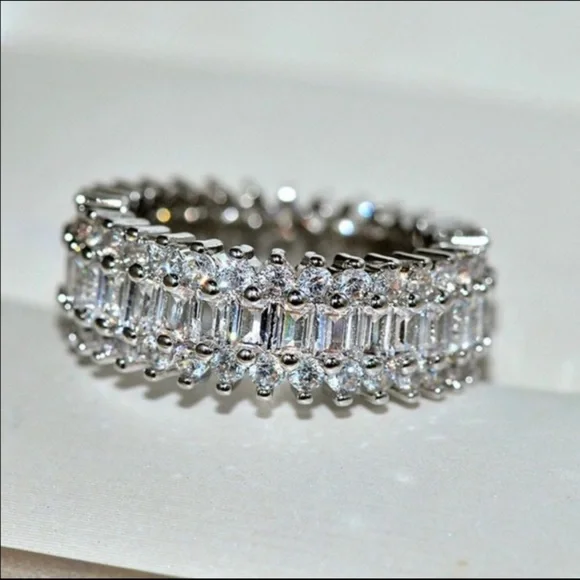 Emerald Cut Silver Eternity Ring