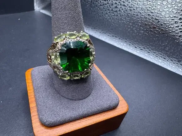 Chuck Clemency Sterling Silver 925 Gold Vermiel Peridot Cluster Ring Sz 10.25