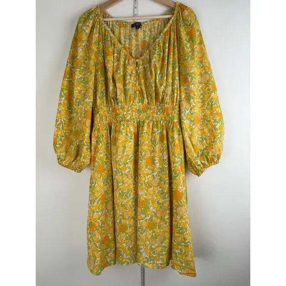 J.Crew Limone Print Cotton Lawn Mini Dress Smocked XL BR418