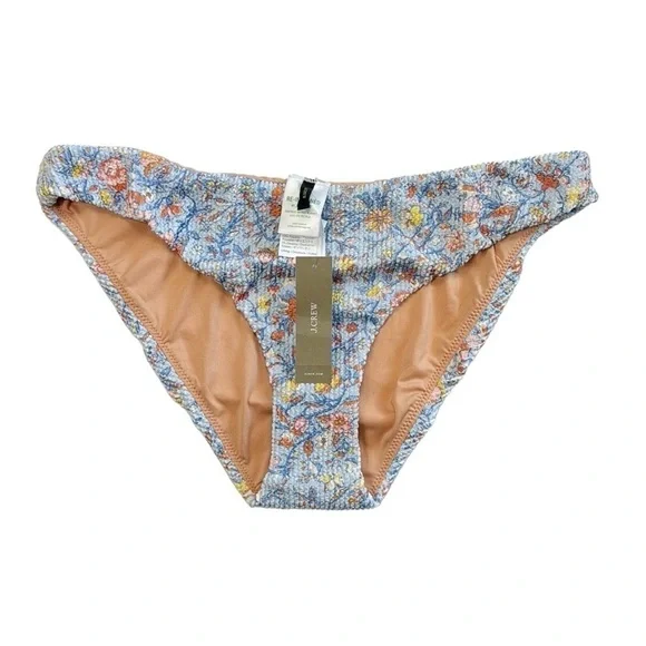 J. Crew Textured Floral‎ Bikini Bottom Women's L Blue Multi New BH514
