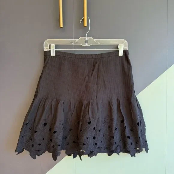 J Crew 100% Cotton Mini Skirt w/ Pintuck and Eyelet Trim, Black, 29