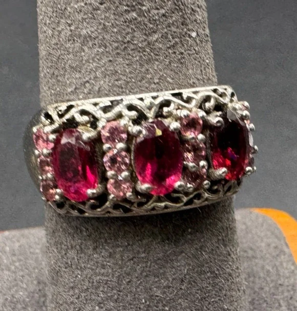 Chuck Clemency STS Sterling Silver 925 Rhodolite Garnet Cocktail Ring Sz 9