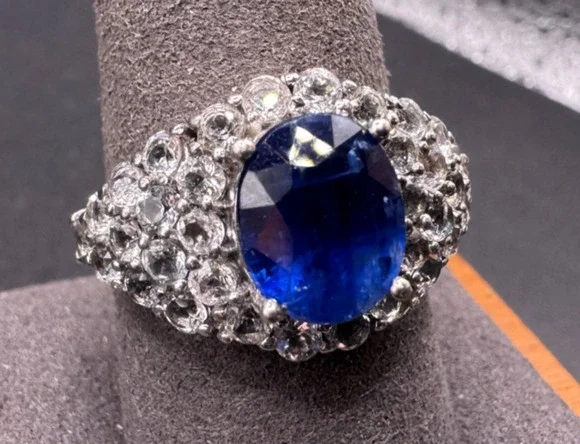 STS Chuck Clemency Sterling Silver 925 Oval Blue & White Sapphire Ring Sz. 10