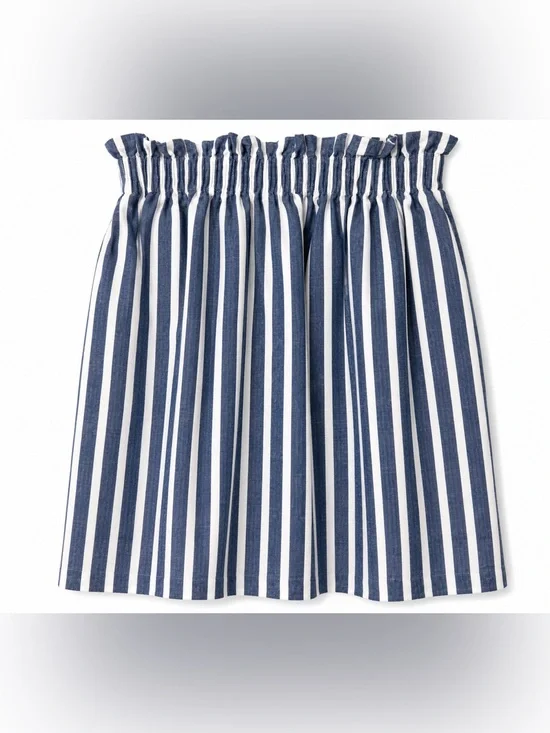 J.Crew Linen Cotton Blend Navy and White Smocked Waist Skirt- 8