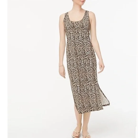 J.Crew Leopard Print Midi Dress XXS Sleeveless Cotton Fitted Casual Summer Dress