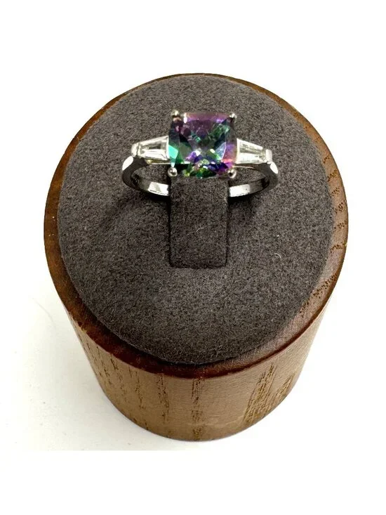 Sterling Silver 925 Mystic Topaz Cubic Zirconia Accents Statement Ring Size 6.75