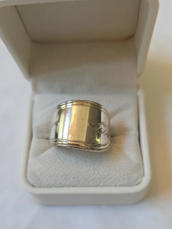 Elegant Wide Silver Floral Spoon Ring