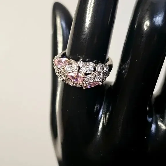 Bella Luce 23.21ctw Pink & White Diamond Simulant | Rhodium over Silver | Size 8