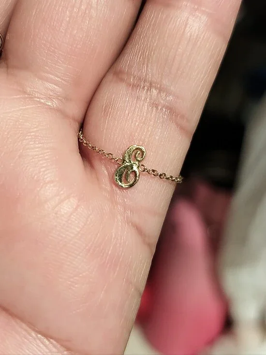 14ky Solid Gold Initial 'E' Delicate Chain Ring