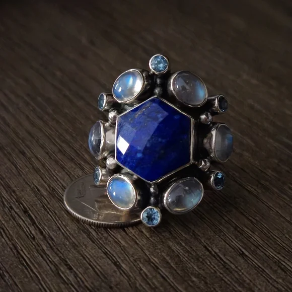 Nicky Butler 925 Sterling Silver Lapis Designer Ring Moonstone NB Topaz Size 11