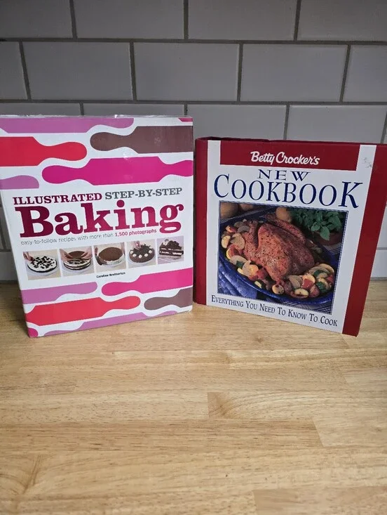 Betty Crocker Cookbooks with Pink and Red Accents