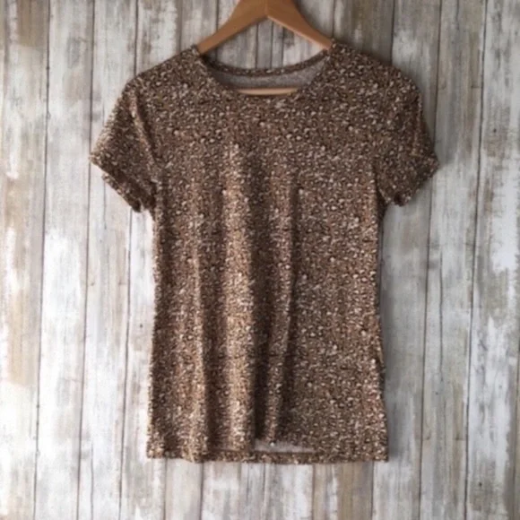 J.Crew Leopard Print Studio Tee Small Brown Black Casual Cotton Top
