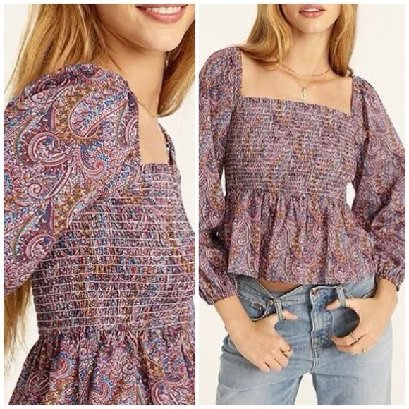 J.Crew Liberty London Puff-sleeve Smocked Top in Tropical Prince Paisley Print