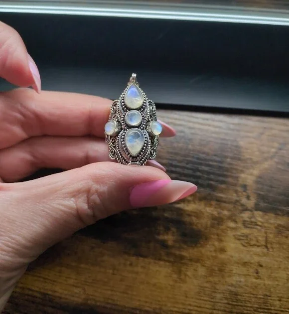 Sterling Silver Moonstone Locket Ring