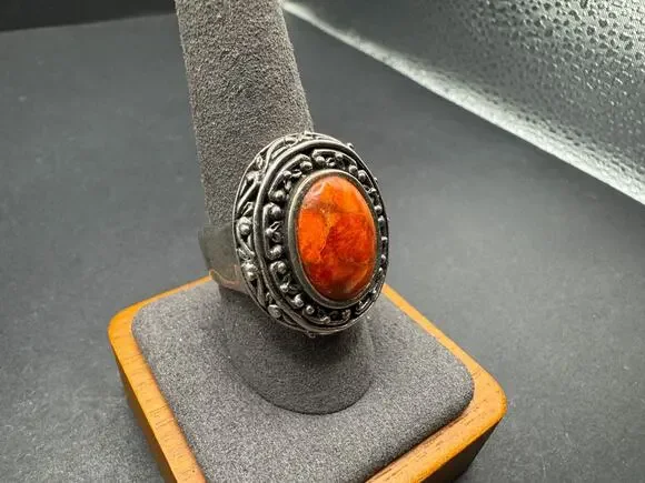Vintage NK Thailand Sterling Silver 925 Spiny Oyster Cocktail Ring Sz 9.75