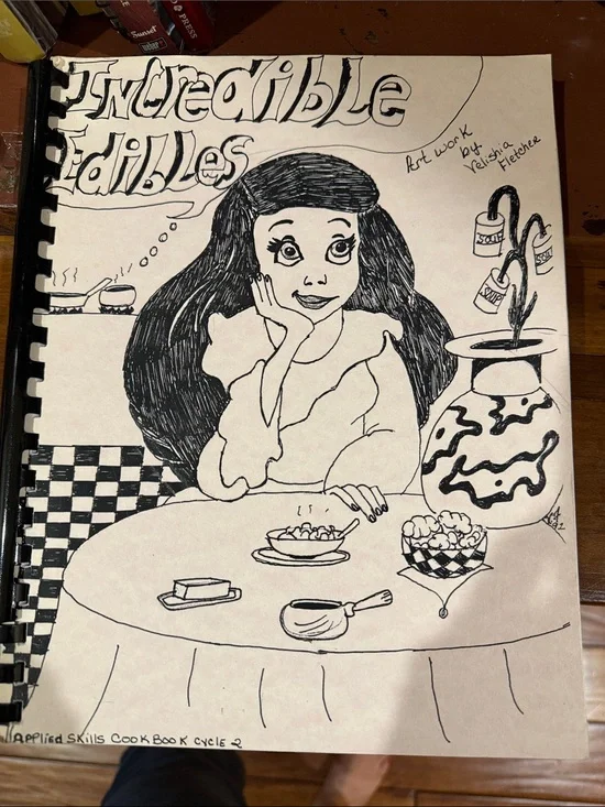 Cookbook Hand-Drawn Black & White Home Art Print - Original Illustration