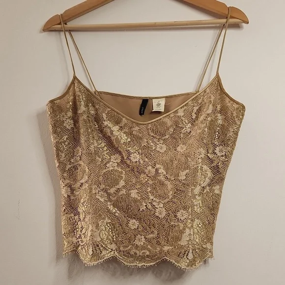 Vintage J. Crew Gold Metallic  Lace Camisole Top sz 10