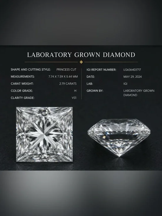Princess Cut Laboratory Grown Diamond - H Color VS1 Clarity