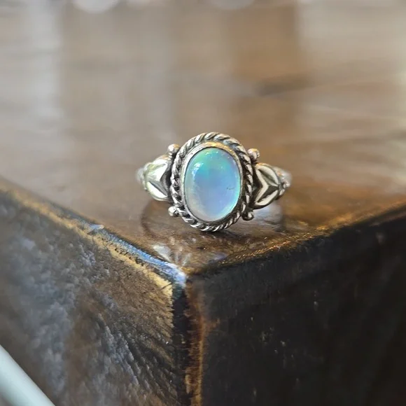 Aurora Opal Solid Sterling Silver Ring