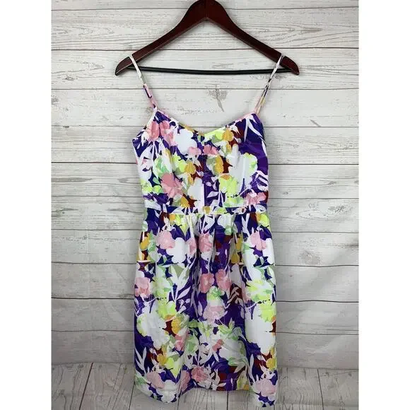 J CREW Dress Womens size 4 Floral Spaghetti Strap floral multi‎ colored pockets