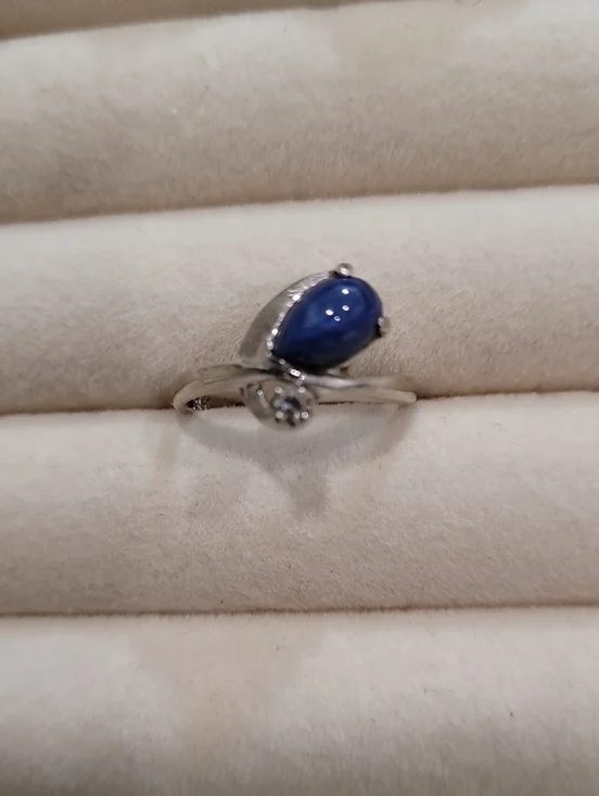 14k Solid White Gold Star Sapphire Diamond Ring Vintage