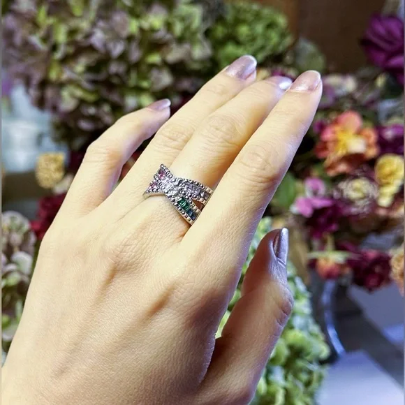 New Rainbow Zirconia Ring Size 6