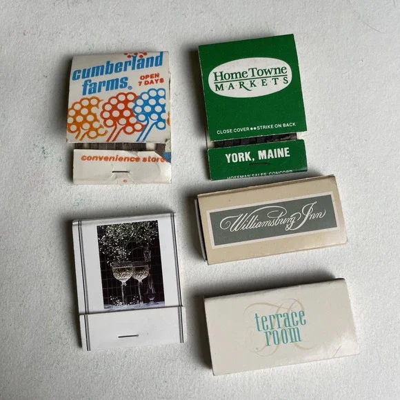 Vintage Matchbooks Lot of 5 Williamsburg Inn Cumberland‎ Farms Hometowne Markets