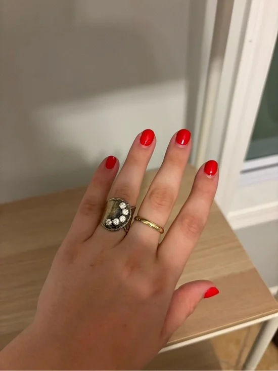 Silver and rhinestone spoon ring